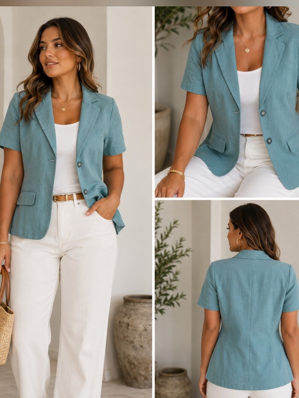 Abercrombie & Fitch Short-Sleeve Tailored Blazer in Teal Blue